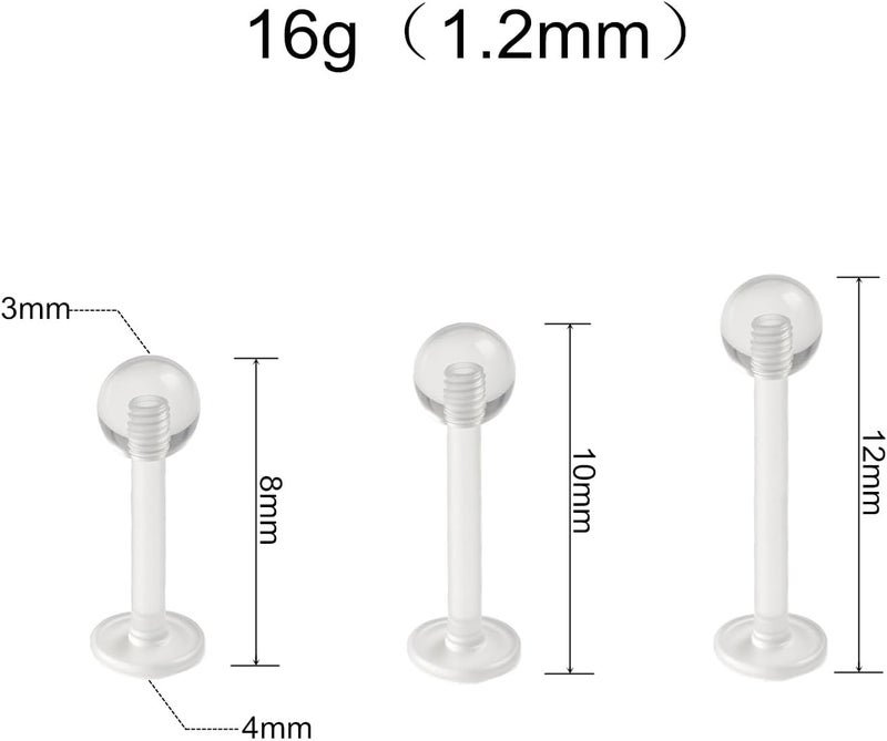 NZDLM 16g Clear Nose Studs Plastic Helix Piercing Jewelry for Women Men 16 Gauge Bioflex Earrings Lobe Piercing Retainers for Work Sport Surgery Sensitive Ears Lip Tongue Piercing Rings 12pcs - Image 2